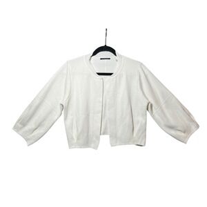 T Tahari Womens XL White‎ Open Front Cardigan Lantern Sleeve Cropped Sweater